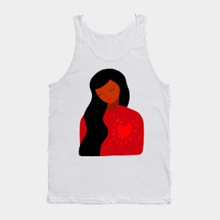 Red Love shining heart and a lovely red girl Tank Top